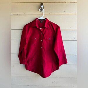 Lauren Ralph Lauren Red Silk Button Down Shirt - Size 4 Holiday Festive Classic